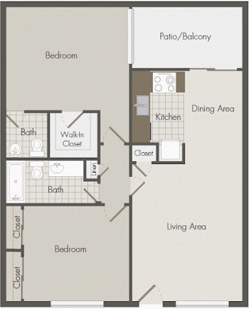 Go to Two Bed, Two Bath Renovated Floorplan page.
