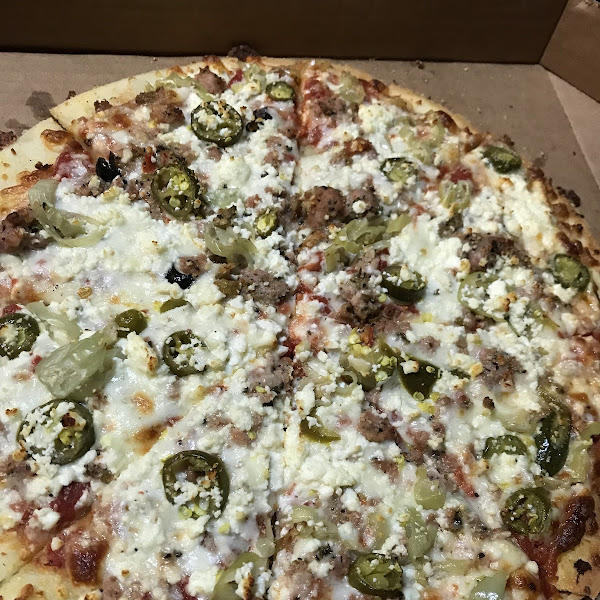 Feta, jalapeño, pepperoncini and local pork sausage