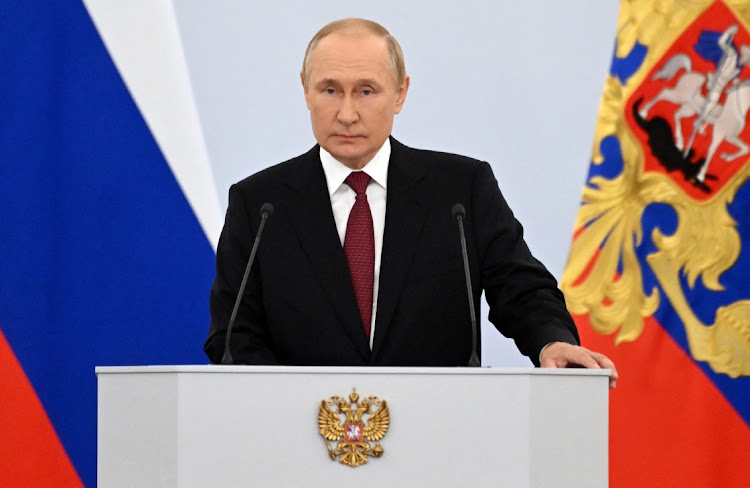 Russian President Vladimir Putin attends a ceremony to declare the annexation of the Russian-controlled territories of four Ukraine's Donetsk, Luhansk, Kherson and Zaporizhzhia regions, after holding what Russian authorities called referendums in the occupied areas of Ukraine that were condemned by Kyiv and governments worldwide, in the Georgievsky Hall of the Great Kremlin Palace in Moscow, Russia, September 30, 2022.