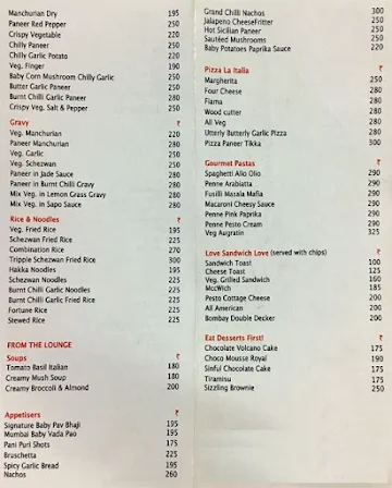 SR Restaurant and Lounge menu 