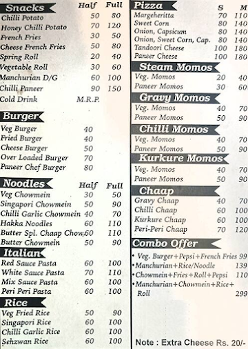 Food corner menu 