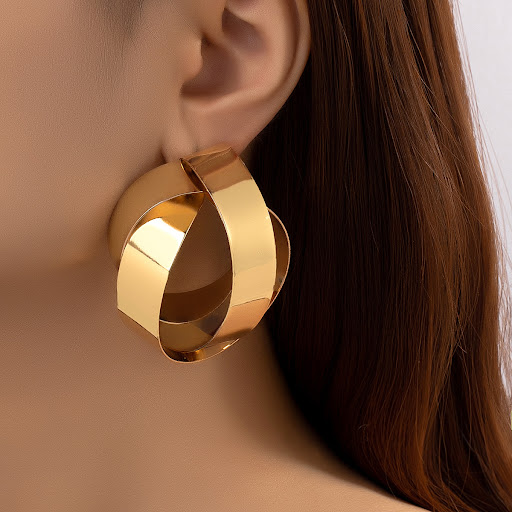 Title 4, Metal Geometry Winding Earrings with a High Pro...