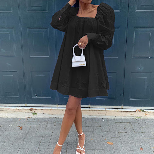 Title 2, New Foreign Trade Loose Solid Color Dress. Comf...