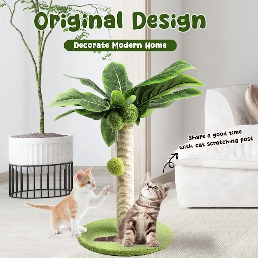 Cat Scratching Post for Kitten Cute Green Leaves Cat Scratching Posts with Sisal Rope Indoor Cats Posts Cat Tree Pet Pro