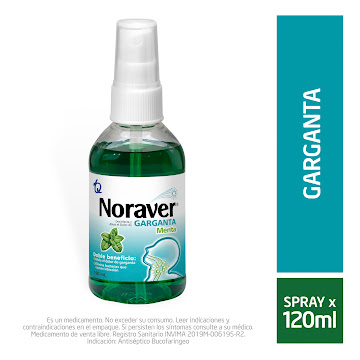 Noraver Garganta Benzocaina 2% Tecnoquímicas Menta Spray Frasco x 120 ml  