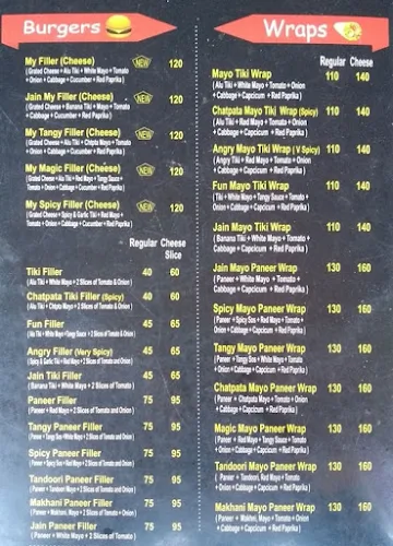 Tummy Fillers menu 