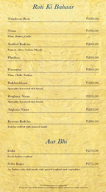 Jewel of Nizam - The Golkonda Hotel menu 