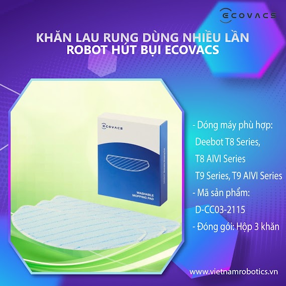 Khăn Lau Rung Dùng Nhiều Lần Dành Cho Robot Hút Bụi Lau Nhà Ecovacs Deebot T8 Aivi Series, T8 Series, T9 Series, T9 Aivi Series - Hàng Chính Hãng