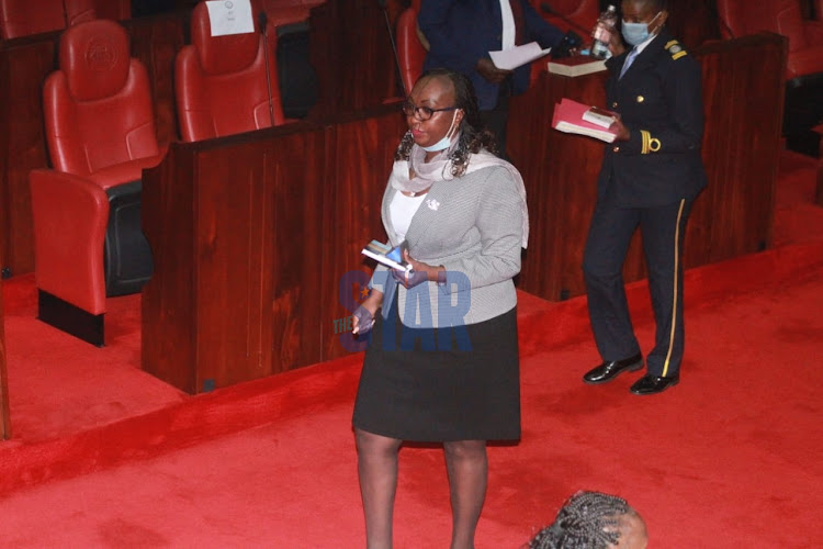 DG nominee Anne Kananu arrives at the Nairobi county assembly for vetting on January 15, 2021.