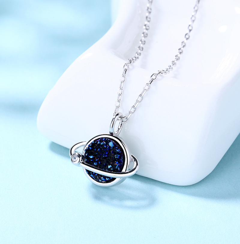 Crystal cluster planet necklace, a celestial accessory merging elegance and natural beauty, enhancing your style with a 