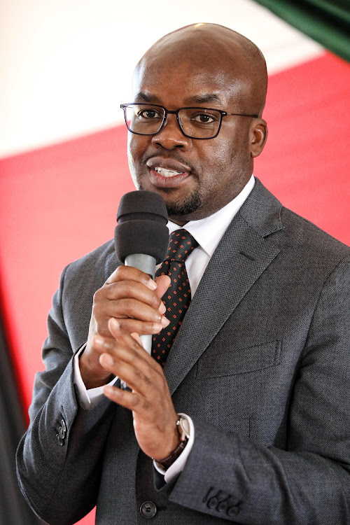 Interior PS Raymond Omollo speaking during a meeting with alcohol manufacturers at GSU Training School in Embakasi , Nairobi on March 12, 2024