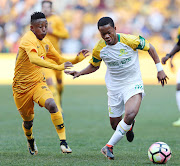 Kaizer Chiefs playmaker Hendrick Ekstein vies for the ball with Sphelele Mkhulise of Mamelodi Sundowns during the inaugural Shell Helix Ultra Cup match at the FNB Stadium, Johannesburg on July 21 2018.