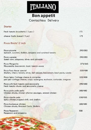 Italiano Pizzeria menu 