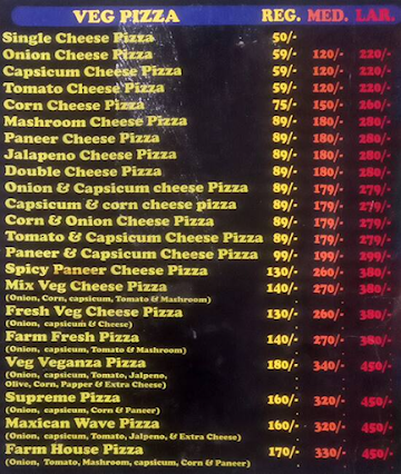 Pizzeria Cafe menu 