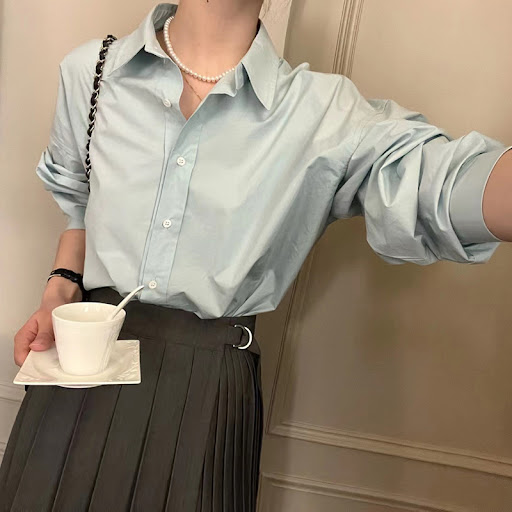 Title 4, Simple Cotton Casual Commuter Shirt Pleated Ski...