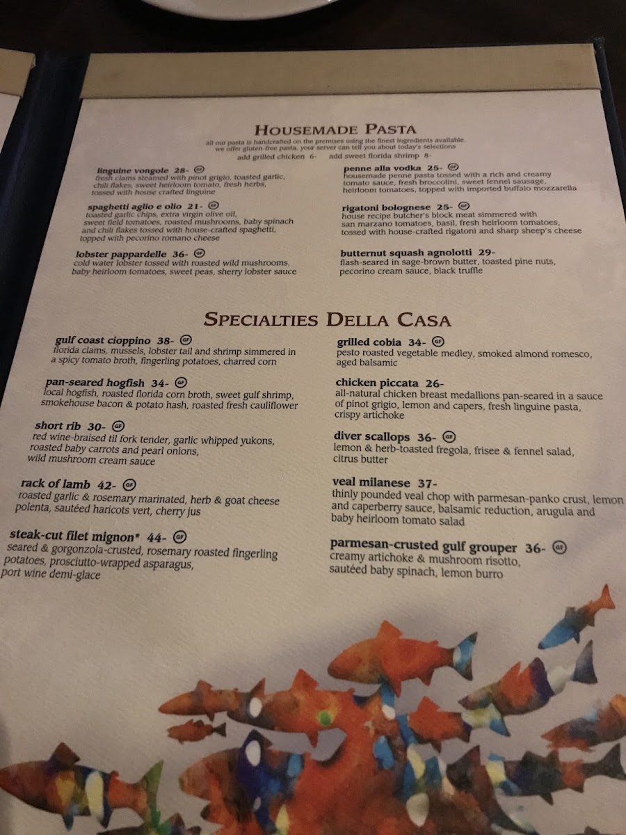 Sea-Guini gluten-free menu