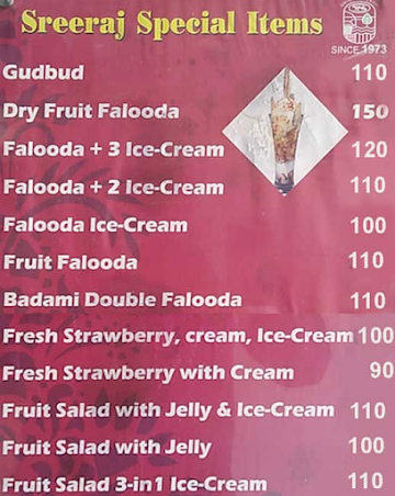 Sreeraj Lassi Bar menu 