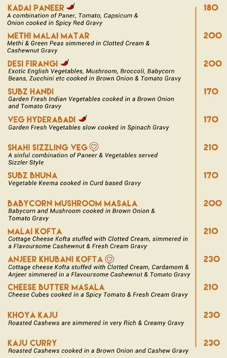 The Rasoiya Street menu 