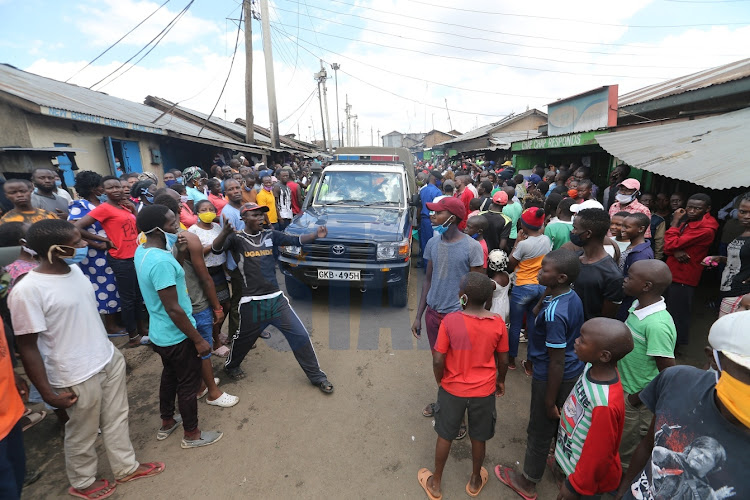 Mathare residents protest.