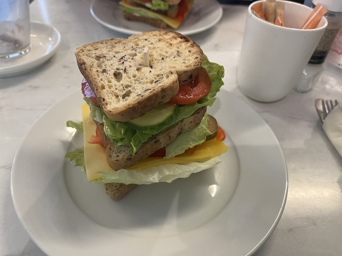 Vegetarian club sandwich, prepared with exta care