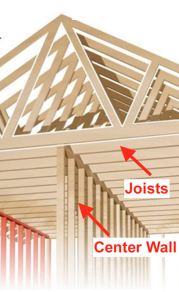 Ceiling joists running perpendicular to center wall in gable roof 