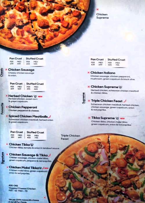 Pizza Hut menu 