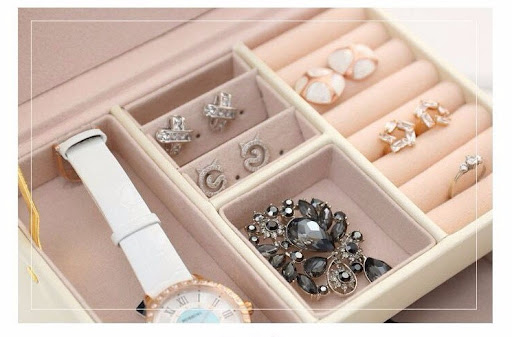 Title 6, PU leather jewelry box, three-layer double draw...