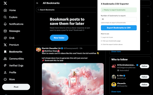 X Bookmarks CSV Exporter