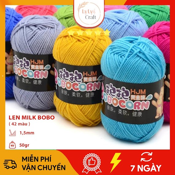 Len Milk Cotton Bobo Cuộn 50Gr Gồm 42 Màu Kích Thước Sợi 2Mm , Cuộn Len Đan Móc Khăn Dành Cho Người Mới Bắt Đầu