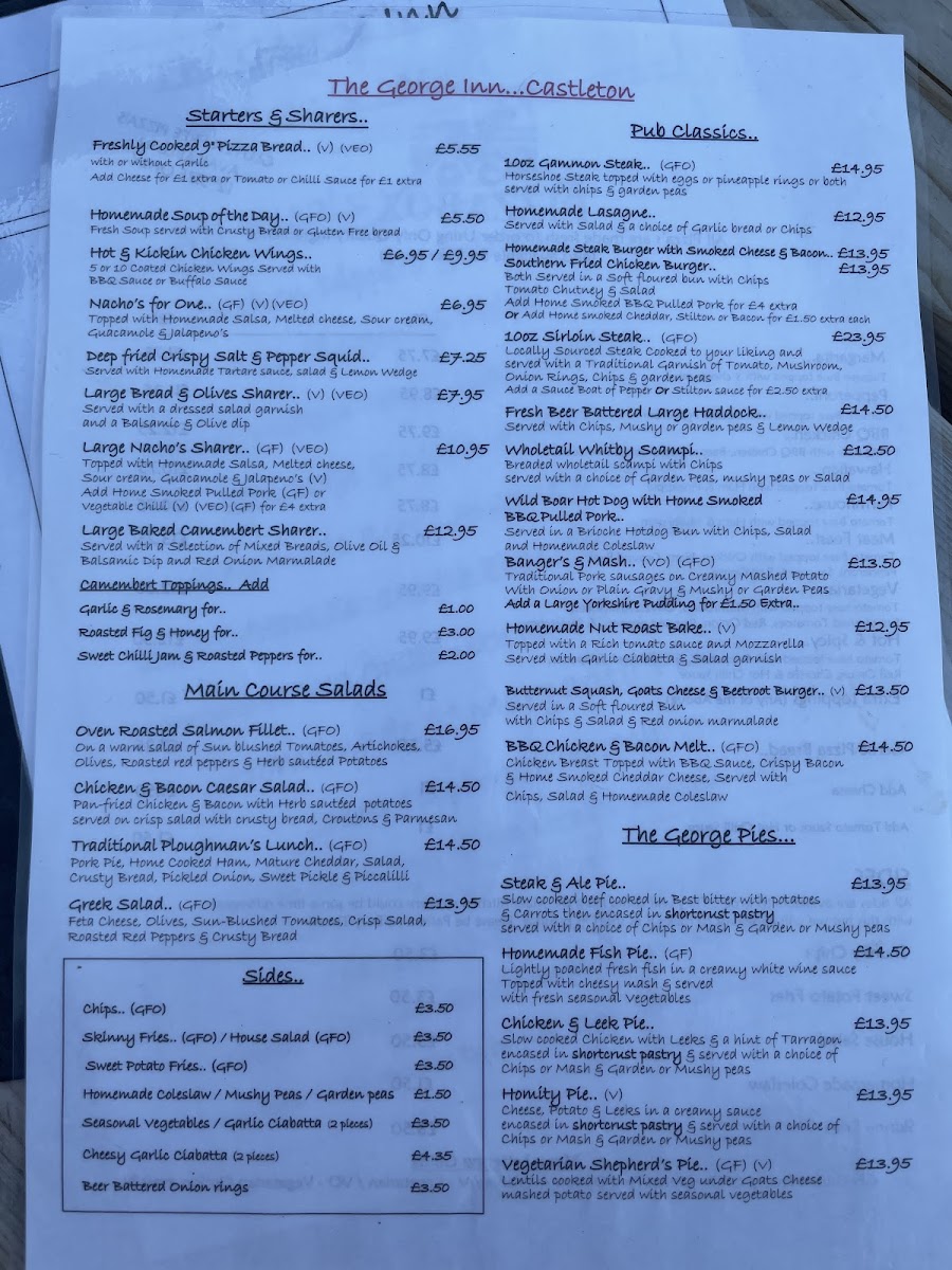 The George gluten-free menu