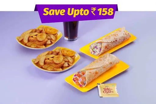 2 Classic Non-Veg Wraps With 2 Sides & Beverage Combo Meal