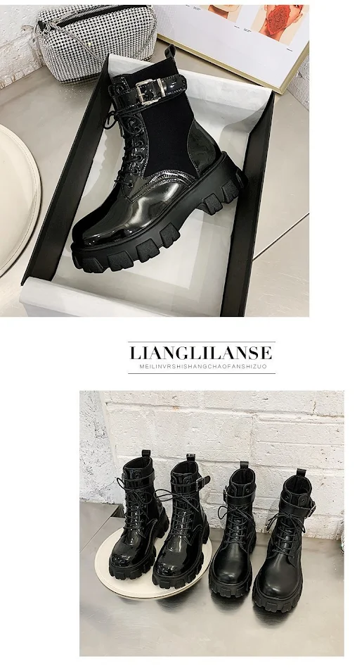 Stivali Martin da donna in stile britannico in vernice, per un look elegante e alla moda. Comfort e stile in un unico prodotto!