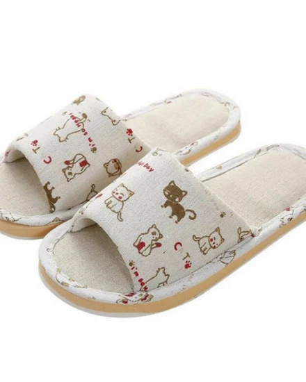 Women Home Slippers Indoor Floor Soft Couple Linen Slippe... - 0