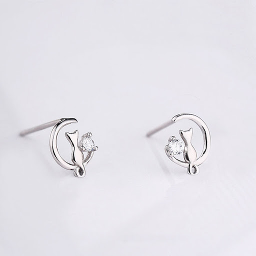 Title 1, Womens Sterling Silver Moon Cat Stud Earrings ...