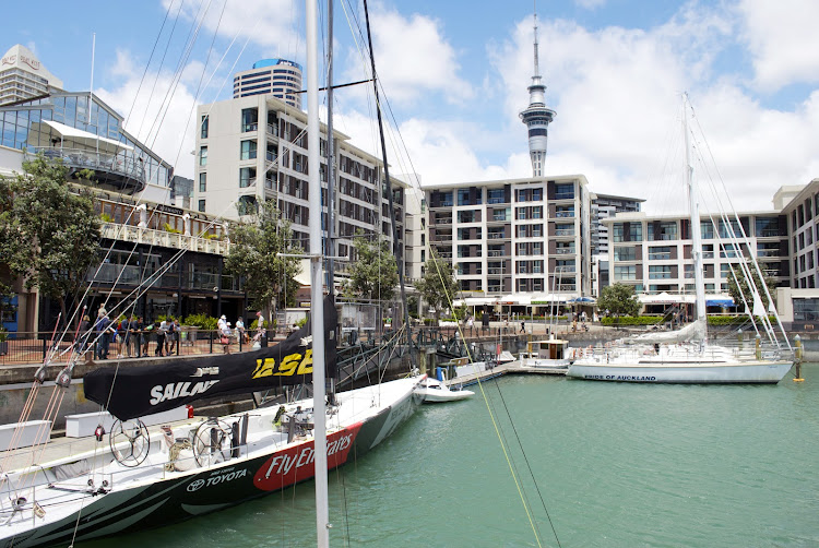 An America's Cup boat in Viaduct Harbour, Auckland, New Zealand. 