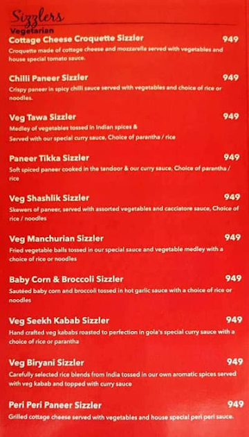 Gola Sizzlers menu 