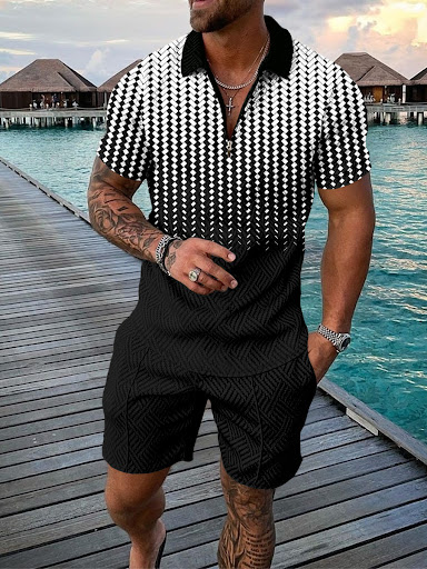 Title 6, Mens Casual Color Contrast POLO Zip Lapel Shir...