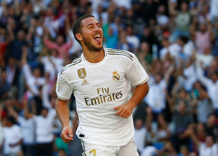 Real Madrid's Eden Hazard celebrates scoring their second goal.