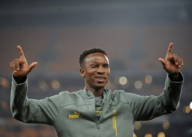 Themba Zwane acknowledges the Mamelodi Sundowns supporters.