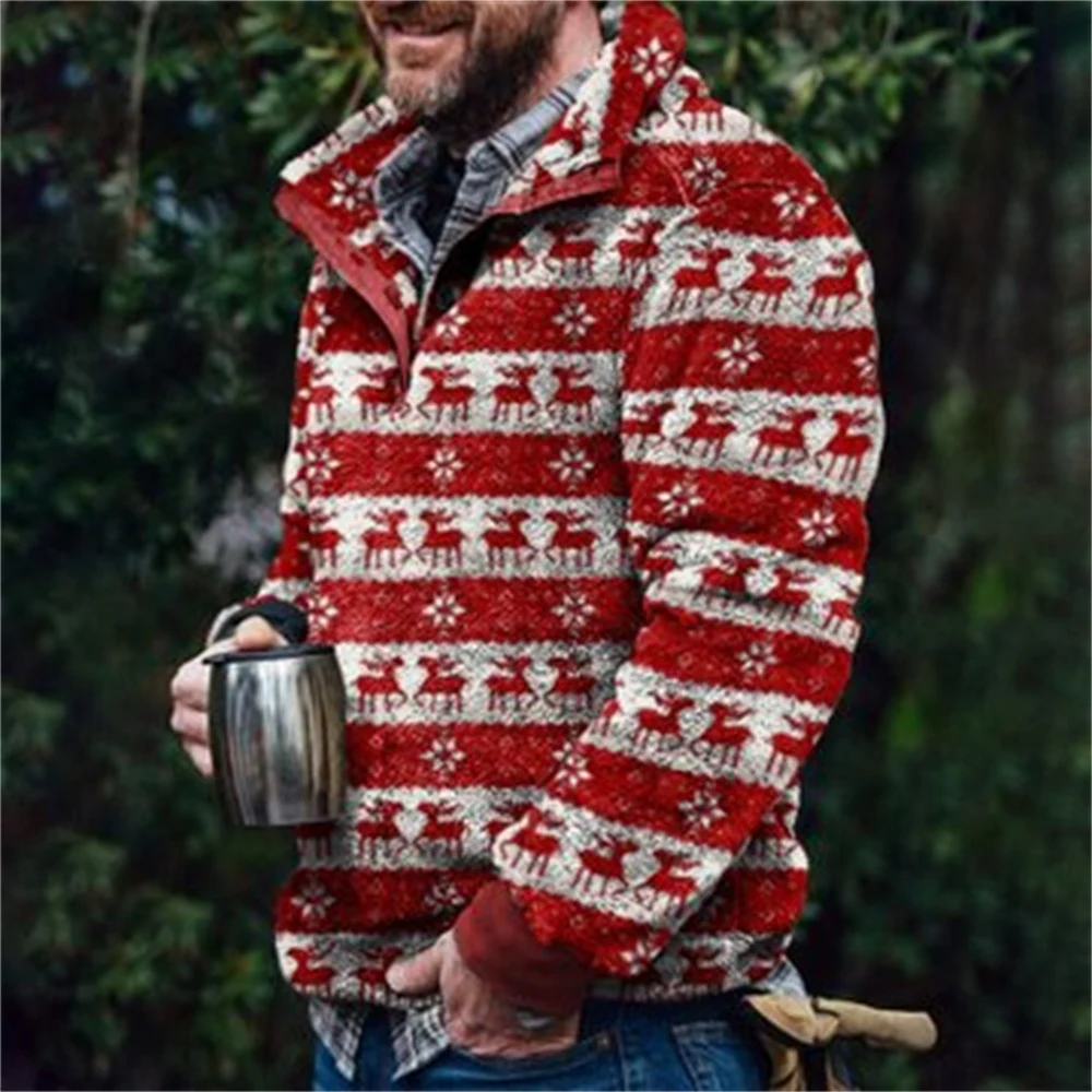 Autumn and Winter Casual Button Pocket Flannel Plush Men's Sweater, a warm and comfortable choice for everyday wear.