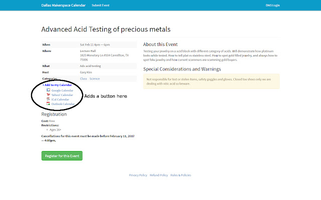 Add Dallas Makerspace event to Calendar chrome extension