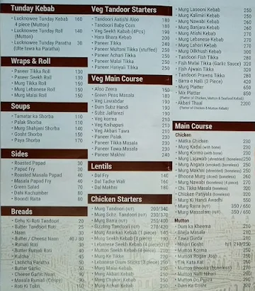 Lucknowee Tunday Kebab menu 