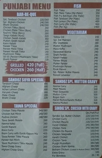 Sandoz menu 