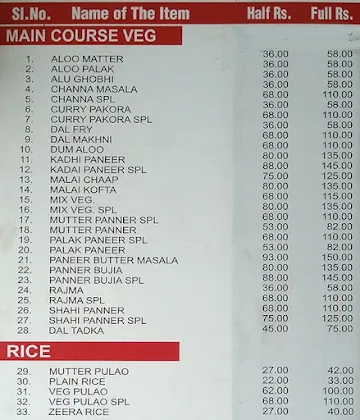 Janta Eating House menu 