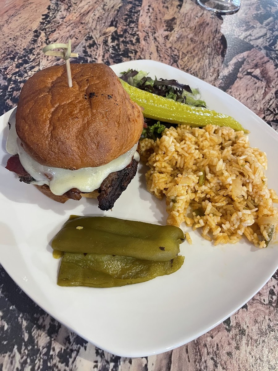 Gluten free Kanab-Adab-Adoo Burger with the rice side. Super yummy