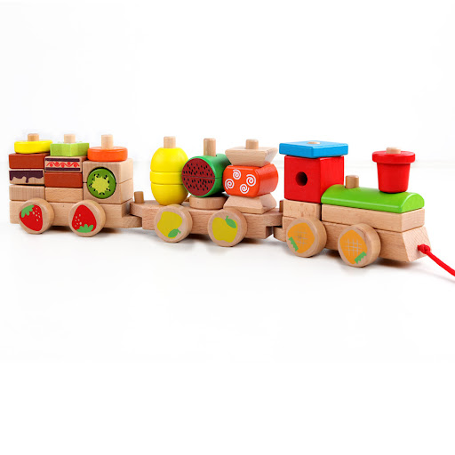 Title 2, Wooden Three-section Drag Train Childrens Toy ...