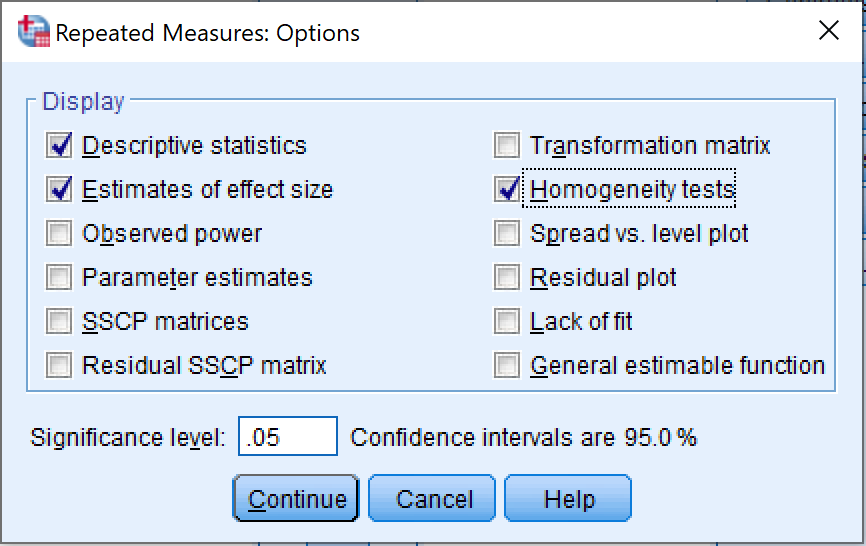 Options for ANOVA with repeated measures analysis. Source: uedufy.com