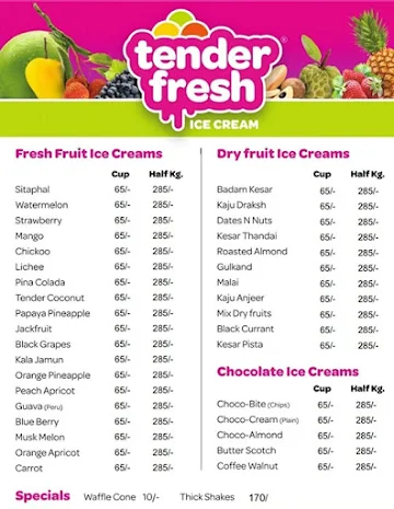 Tender Fresh Ice Creams menu 