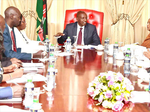 Deputy President William Ruto during a meeting with Education Ministry officials at his Karen office yesterday /DPPS