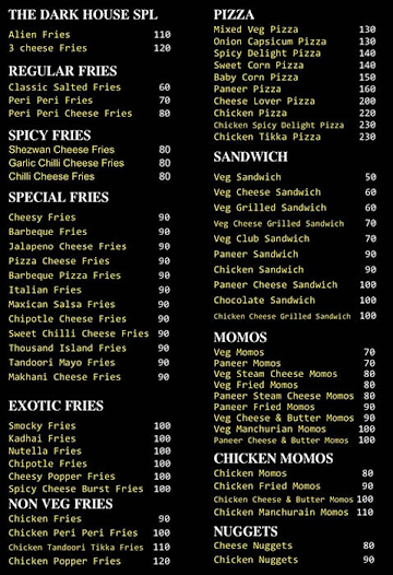 The Dark Horse Cafe menu 